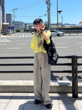 「JEANASIS（ジーナシス）のクロッグローファー/638847（ローファー、ブラック系）」を使った、みさみささん（レディース・153cm）の春コーディネート