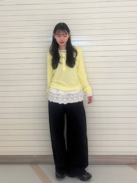 「JEANASIS（ジーナシス）の5ポケットスウェットコクーンパンツ/650280（スウェットパンツ、ブラック系）」を使った、みさみささん（レディース・153cm）の春コーディネート