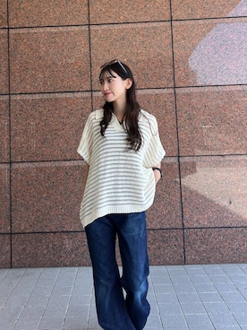 「JEANASIS（ジーナシス）のクロッグローファー/638847（ローファー、ブラック系）」を使った、みさみささん（レディース・153cm）の春コーディネート