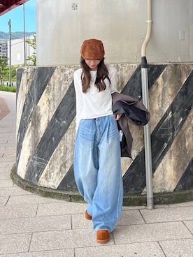 「JEANASIS（ジーナシス）のサキソニーパワショルジャケット/525969（テーラードジャケット）」を使った、みさみささん（レディース・153cm）の秋コーディネート