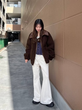 「JEANASIS（ジーナシス）のソフトラメリブUネックLS TEE/240318（Tシャツ/カットソー）」を使った、みさみささん（レディース・153cm）の冬コーディネート