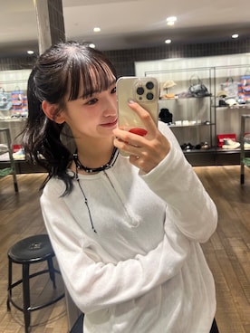 「JEANASIS（ジーナシス）のコットンアイレットホックヘンリーLS/1080923（Tシャツ/カットソー、ホワイト系）」を使った、みさみささん（レディース・153cm）の秋コーディネート