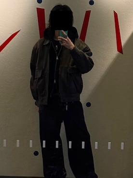 「アイテム（ライダースジャケット）」を使った、©️さん（メンズ・172cm）の冬コーディネート