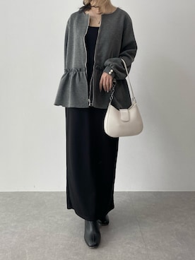 「BLUEEAST（ブルーイースト）のアイテム（ノーカラージャケット）」を使った、mさん（レディース・152cm）の冬コーディネート
