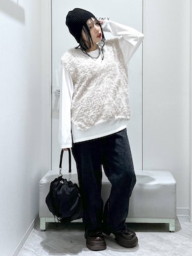 「GLOBAL WORK（グローバルワーク）のGOODデニムバギーパンツ/498388（デニムパンツ）」を使った、gwtoiさん（レディース・159cm）の秋コーディネート