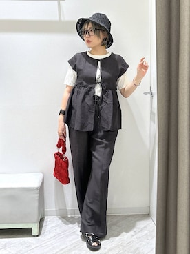 「GLOBAL WORK（グローバルワーク）のアソート雑材ハット/638602（ハット、ブラック系）」を使った、gwtoiさん（レディース・159cm）の夏コーディネート