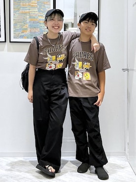 「GLOBAL WORK（グローバルワーク）のエアかる撥水パラシュートパンツ/1018047（その他パンツ、ブラック系）」を使った、gwtoiさん（レディース・159cm）の夏コーディネート