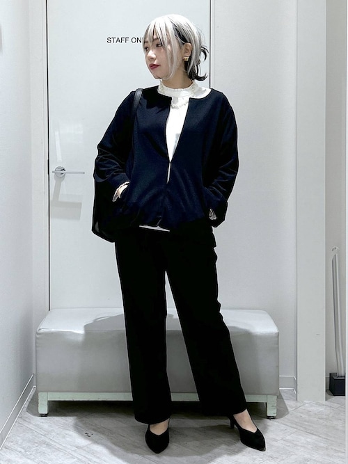 スゴラクストレッチブラウスパンツ　ノーカラージャケットセット　グローバルワーク GLOBAL WORK（グローバルワーク） パンツドレス スゴラクストレッチ