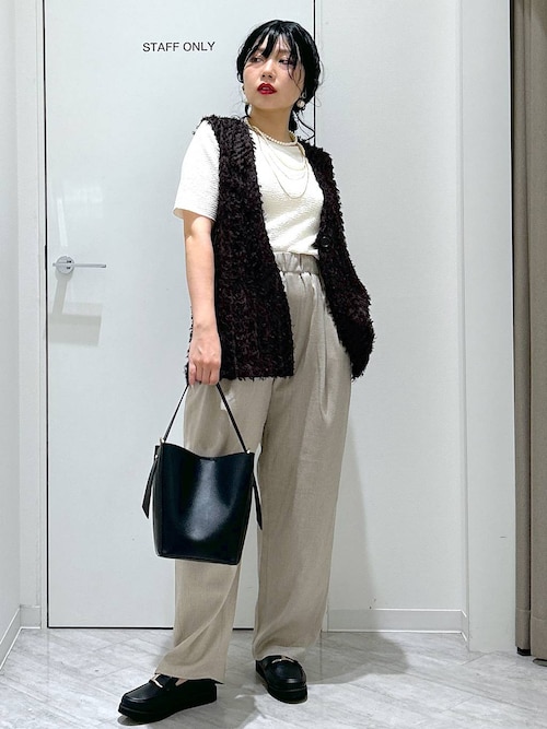 【美品】DECEMBERAY グラフィックプリント ベスト 柄編み・フリンジニットベスト/40代50代からのレディース