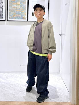 「GLOBAL WORK（グローバルワーク）のバレルイージーパンツ/629875（その他パンツ、ブルー系）」を使った、gwtoiさん（レディース・159cm）の春コーディネート