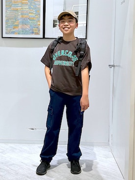 「GLOBAL WORK（グローバルワーク）のスゴラクストレッチカーゴパンツ/611237（カーゴパンツ、ブルー系）」を使った、gwtoiさん（レディース・159cm）の春コーディネート