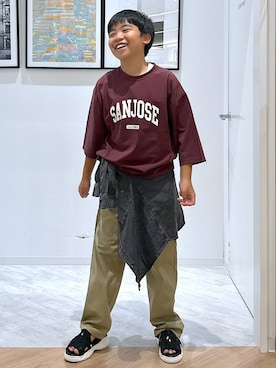 「GLOBAL WORK（グローバルワーク）のサマラクシェフパンツ/147317（その他パンツ）」を使った、gwtoiさん（キッズ・141cm・40代）の夏コーディネート