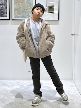 「GLOBAL WORK（グローバルワーク）のアイテム（帽子）」を使った、gwtoiさん（キッズ・144cm）の冬コーディネート