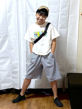 「GLOBAL WORK（グローバルワーク）のアイテム（帽子）」を使った、gwtoiさん（キッズ・150cm）の夏コーディネート