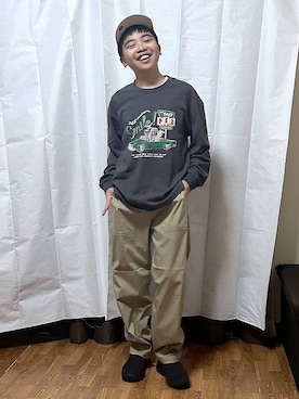 「GLOBAL WORK（グローバルワーク）のヘビロッTEE/PEZ/長袖/636287（Tシャツ/カットソー、グレー系）」を使った、gwtoiさん（レディース・159cm）の春コーディネート