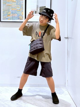 「NEW ERA（ニューエラ）のNEW ERA/バケットハットFE/26/616798（ハット、ブラック系）」を使った、gwtoiさん（レディース・159cm）の春コーディネート