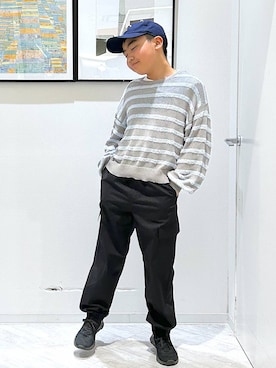 「GLOBAL WORK（グローバルワーク）のスゴラクストレッチカーゴパンツ/611237（カーゴパンツ、ブラック系）」を使った、gwtoiさん（レディース・159cm）の春コーディネート