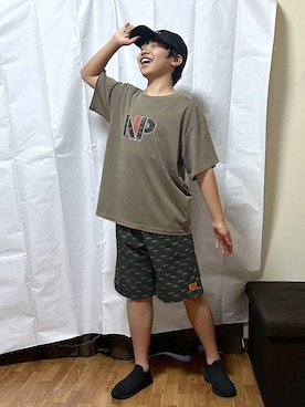 「GLOBAL WORK（グローバルワーク）のヘビロッTEEヴィンテージ加工T/キッズ/637860（Tシャツ/カットソー、ブラウン系）」を使った、gwtoiさん（レディース・159cm）の夏コーディネート