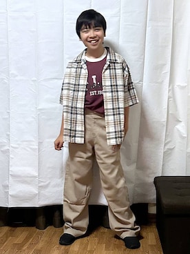 「GLOBAL WORK（グローバルワーク）のバレルイージーパンツ/629875（その他パンツ、ベージュ系）」を使った、gwtoiさん（レディース・159cm）の夏コーディネート