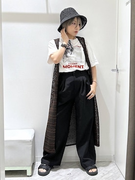 「GLOBAL WORK（グローバルワーク）のノンストレスリッチワイドパンツ/632962（その他パンツ、ブラック系）」を使った、gwtoiさん（レディース・159cm）の夏コーディネート