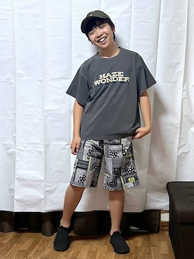 「GLOBAL WORK（グローバルワーク）のヘビロッTEEヴィンテージ加工T/キッズ/637860（Tシャツ/カットソー、グレー系）」を使った、gwtoiさん（レディース・159cm）の夏コーディネート