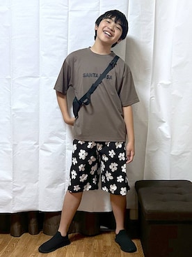 「GLOBAL WORK（グローバルワーク）のエアカルショーツ柄/618950（その他パンツ、ブラック系）」を使った、gwtoiさん（レディース・159cm）の夏コーディネート