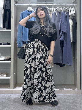 「GLOBAL WORK（グローバルワーク）のリネン混ニット2WAYプルオーバー半袖/147712（Tシャツ/カットソー、ブラック系）」を使った、gwtoiさん（レディース・159cm）の夏コーディネート