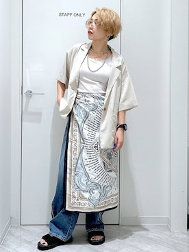 「GLOBAL WORK（グローバルワーク）のGOODデニムプレミアムバギーパンツ/132403（デニムパンツ）」を使った、gwtoiさん（レディース・159cm・30代）の夏コーディネート