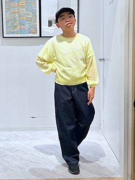 「GLOBAL WORK（グローバルワーク）のバレルイージーパンツ/629875（その他パンツ、ブルー系）」を使った、gwtoiさん（レディース・159cm）の春コーディネート