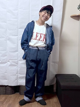 「GLOBAL WORK（グローバルワーク）のターンバックデニムパンツ/1049084（デニムパンツ、ブルー系）」を使った、gwtoiさん（レディース・159cm）の秋コーディネート