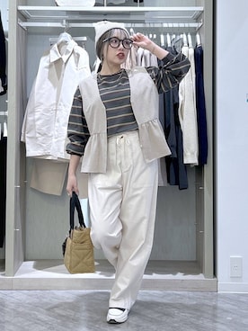 「GLOBAL WORK（グローバルワーク）の推しごとキルティング2WAYトート/286268（トートバッグ、ブラウン系）」を使った、gwtoiさん（レディース・159cm）の春コーディネート