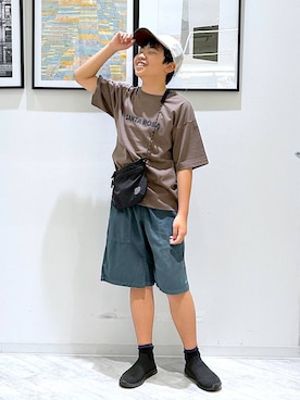 「GLOBAL WORK（グローバルワーク）の撥水サコッシュ/658908（ボディバッグ/ウエストポーチ、ブラック系）」を使った、gwtoiさん（レディース・159cm）の夏コーディネート
