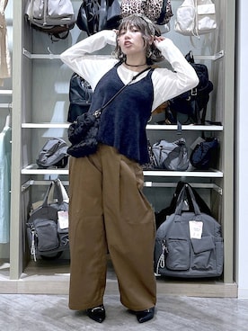 「GLOBAL WORK（グローバルワーク）のサラサラヘンリーネック長袖プルオーバー/1017895（Tシャツ/カットソー、ホワイト系）」を使った、gwtoiさん（レディース・159cm）の秋コーディネート