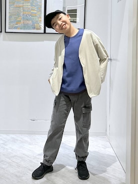 「GLOBAL WORK（グローバルワーク）のスゴラクストレッチカーゴパンツ/611237（カーゴパンツ、ブラック系）」を使った、gwtoiさん（レディース・159cm）の春コーディネート