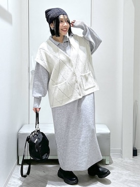 「きれいめ」｜「アイテム（ニットキャップ/ビーニー）」を使った、gwtoiさん（レディース・159cm）の冬コーディネート