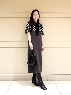 「ブラウンコーデ」｜「アイテム（ジャンパースカート）」を使った、Shibuya.hさん（レディース・161cm）の秋コーディネート