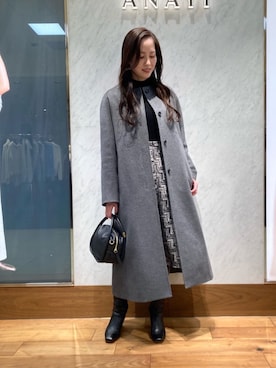 「ANAYI（アナイ）のアイテム（ノーカラーコート）」を使った、Shibuya.hさん（レディース・161cm）の冬コーディネート