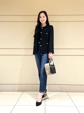 「ANAYI（アナイ）のアイテム（ノーカラージャケット）」を使った、Shibuya.hさん（レディース・161cm）の秋コーディネート