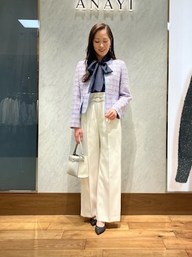 「ANAYI（アナイ）のアイテム（ノーカラージャケット）」を使った、Shibuya.hさん（レディース・161cm）の冬コーディネート