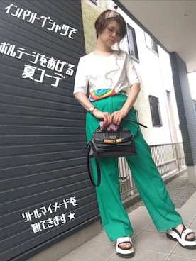 「ジーユーコーデ」｜「アイテム（スラックス）」を使った、みも座さん（レディース・160cm）の夏コーディネート