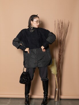「巾着バッグ」｜「アイテム（その他トップス）」を使った、lodieさん（レディース・160cm）の冬コーディネート
