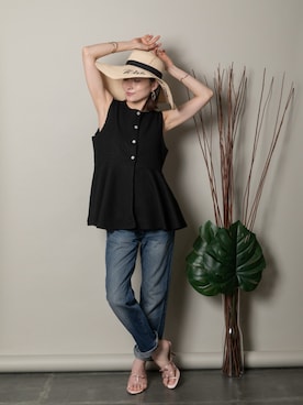 「VINTAGE（ヴィンテージ）のアイテム（帽子）」を使った、lodieさん（レディース・160cm）の夏コーディネート