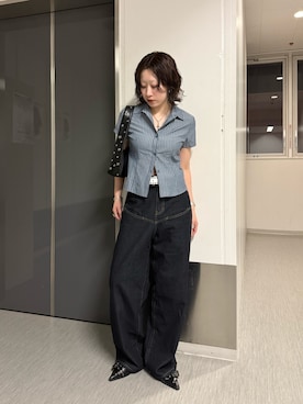 「WHO'S WHO gallery（フーズフーギャラリー）のスタッズベルト（ベルト）」を使った、AOIさん（レディース・160cm）の夏コーディネート