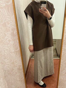 「Ambre Neige（アンブルネージュ）のキーネックベスト／【WEB/EC限定商品】（ベスト、ブラウン系）」を使った、hiiii0510さん（レディース・159cm）の冬コーディネート