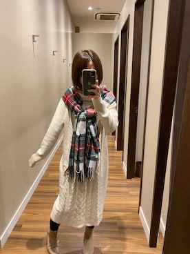「チェックマフラー」｜「アイテム（ワンピース/ドレス）」を使った、yuiiipiiiさん（レディース・152cm）の冬コーディネート