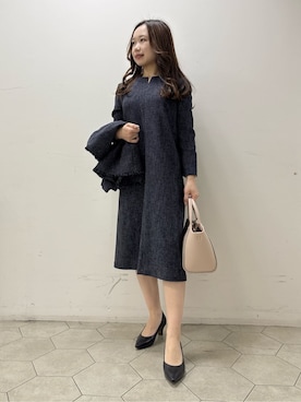 「INDIVI（インディヴィ）の【ミドルサイズ／合皮／ショルダー付】スタッズ風メタルバッグ（ショルダーバッグ、ピンク系）」を使った、kahoさん（レディース・144cm）の冬コーディネート