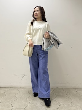 「INDIVI（インディヴィ）の【配色デザイン／ショート丈】ウールリバー ノーカラーコート（ノーカラーコート、グレー系）」を使った、kahoさん（レディース・144cm）の冬コーディネート