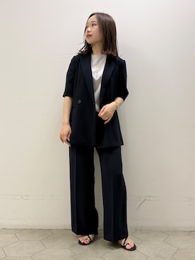 「INDIVI（インディヴィ）の【着る日傘】ハーフスリーブダブルジャケット（テーラードジャケット、ブルー系）」を使った、kahoさん（レディース・144cm）の夏コーディネート