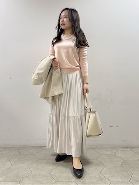 「INDIVI（インディヴィ）の【2WAY／2連セット】パール調＆チェーンミックスネックレス（ネックレス、シルバー系）」を使った、kahoさん（レディース・144cm）の冬コーディネート