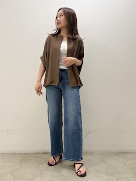 「INDIVI（インディヴィ）の【着る日傘】ドルマンフォルムブルゾン（ブルゾン、ブラウン系）」を使った、kahoさん（レディース・144cm）の夏コーディネート